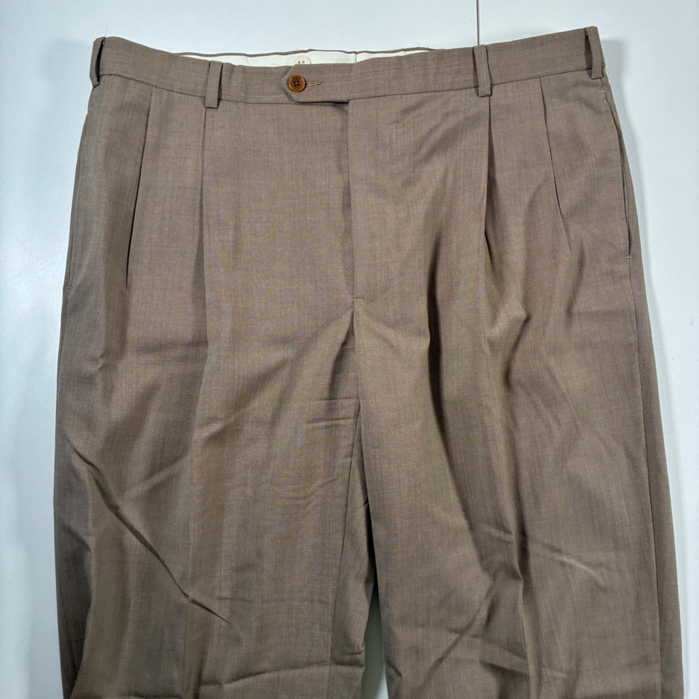Brooks Brothers 100% Wool Dress Pants 38x32 Tan Pleated Cuffed Trousers